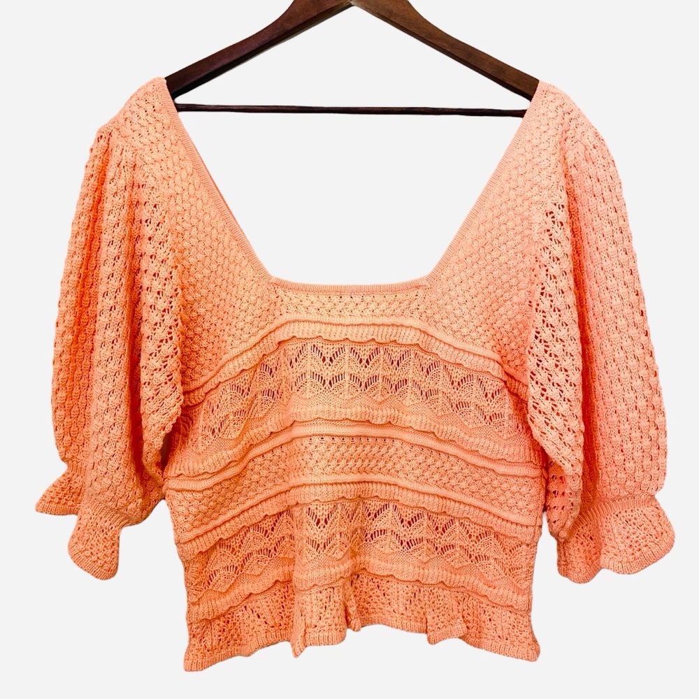 NWT Urban Outfitters Bibi Crochet Sweater Cropped Puff Sleeves SZ XL - Picture 6 of 6